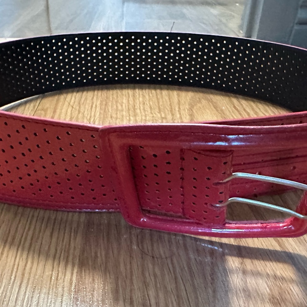 Elegant Red Perforated Women's Belt